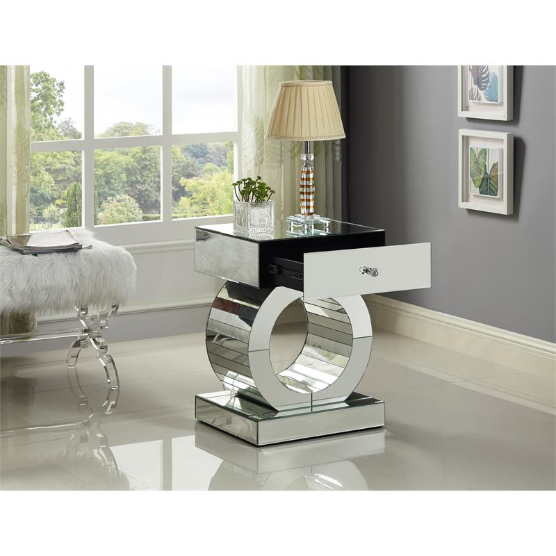 Pemberly Row Contemporary Mirrored End Table - 17.5