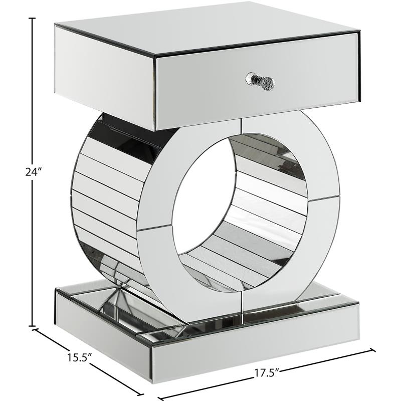 Pemberly Row Contemporary Mirrored End Table - 17.5