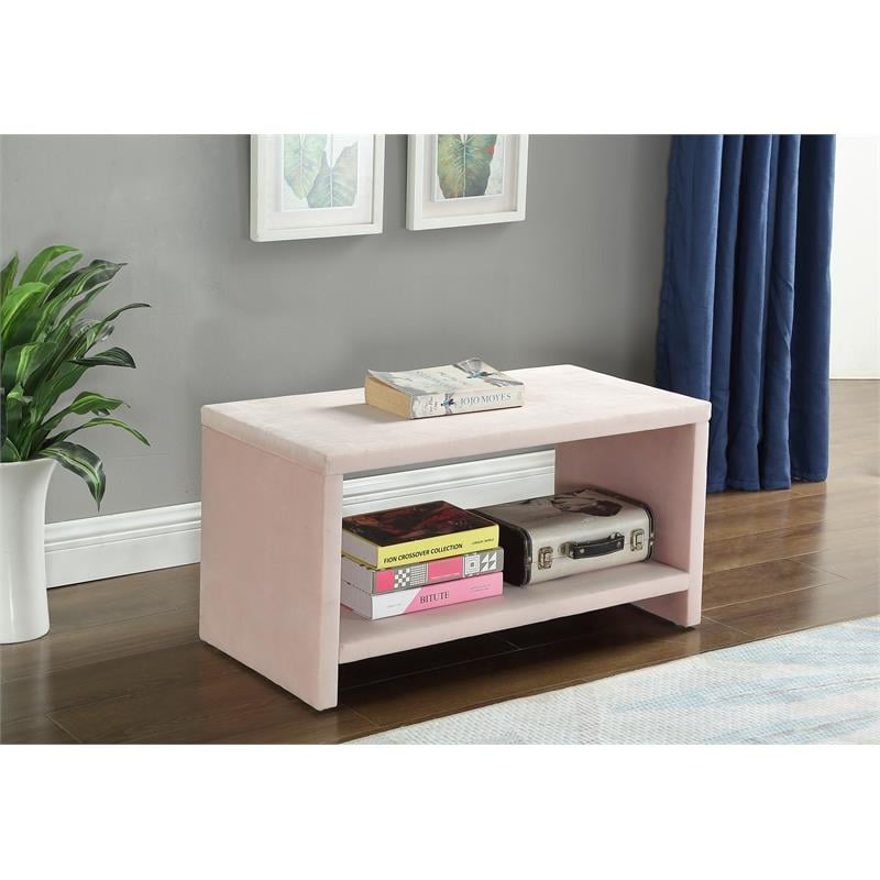 Pemberly Row Contemporary Upholstered Pink Velvet Nightstand