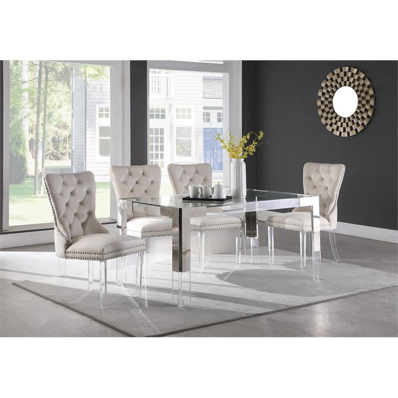 Pemberly Row Chrome Stainless Steel and Acrylic Dining Table