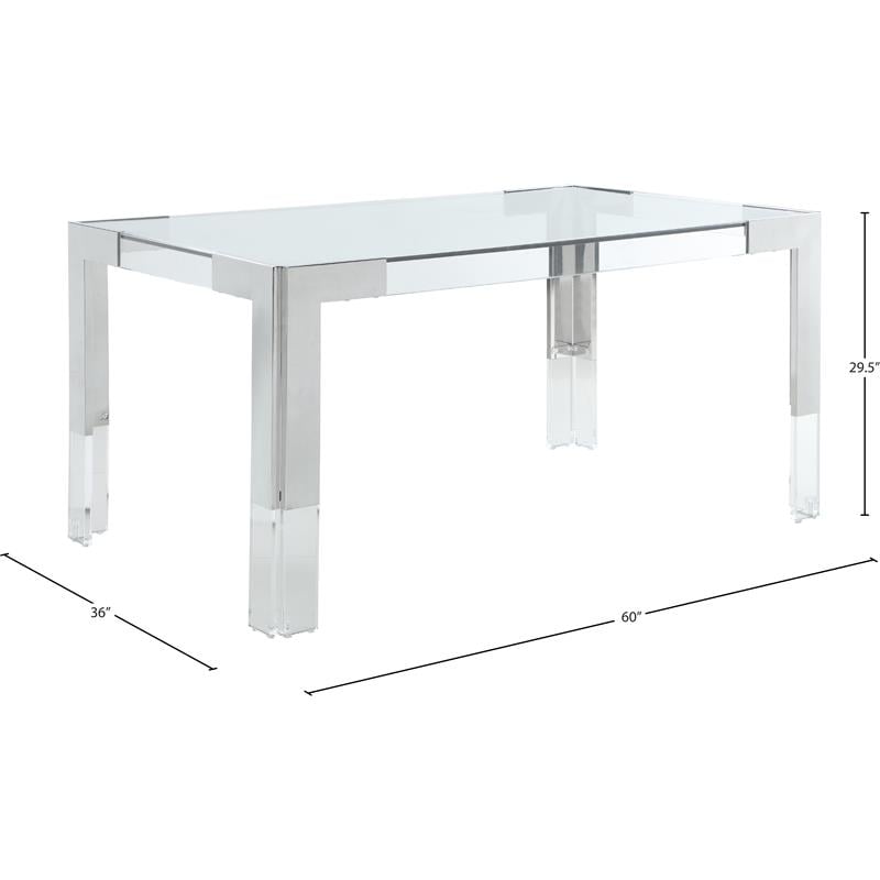 Pemberly Row Chrome Stainless Steel and Acrylic Dining Table