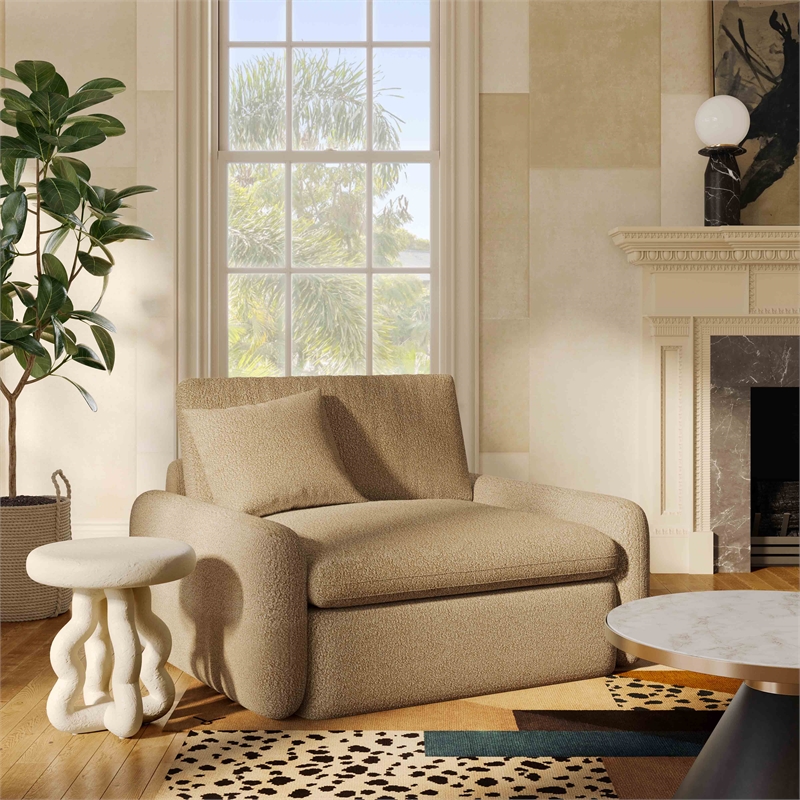 Pemberly Row Contemporary Upholstered Tan Boucle Lounge Chair
