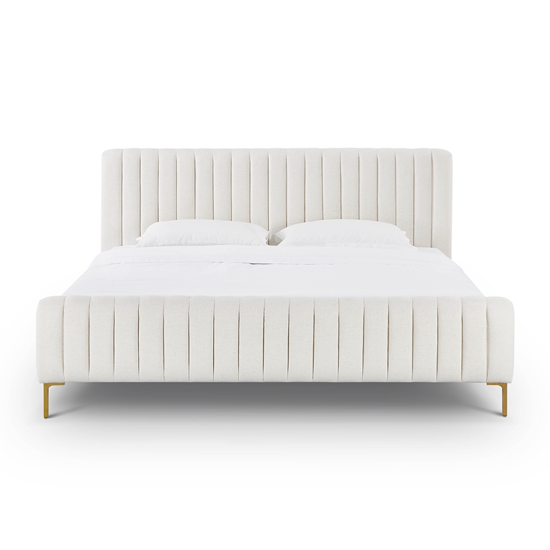 Pemberly Row Natural Upcycled Linen King Bed - 82.3