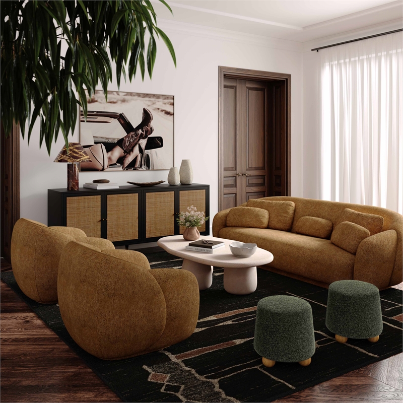 Pemberly Row Forest Green Loose Mohair Ottoman - 47.5