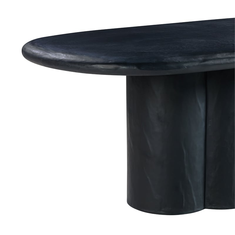 Pemberly Row Oval Faux Plaster & Stone Dining Table in Black