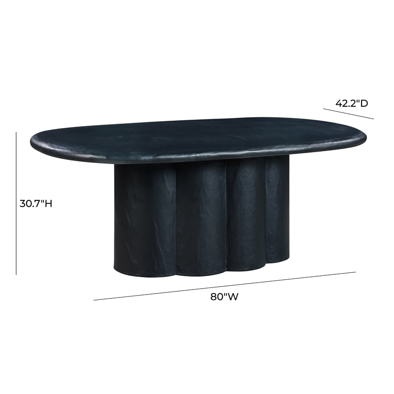 Pemberly Row Oval Faux Plaster & Stone Dining Table in Black