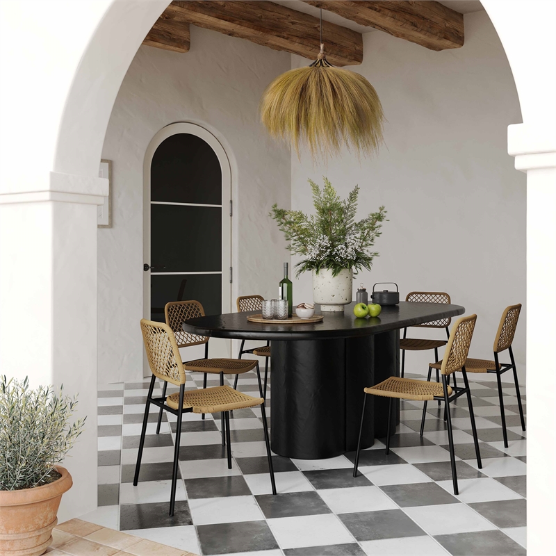 Pemberly Row Oval Faux Plaster & Stone Dining Table in Black