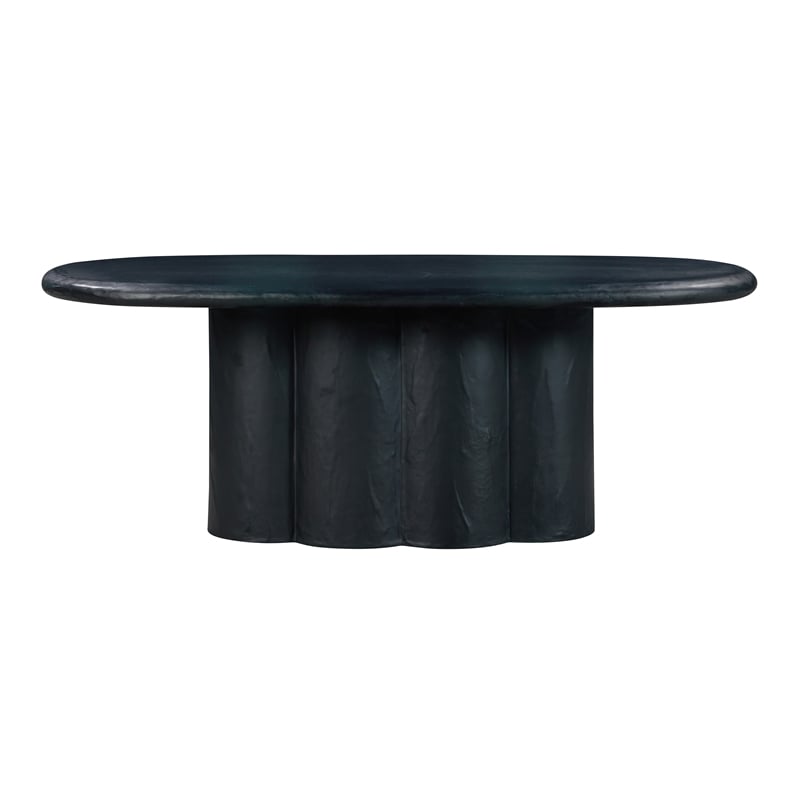 Pemberly Row Oval Faux Plaster & Stone Dining Table in Black