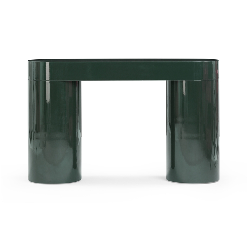 Pemberly Row Contemporary Deep Green High Gloss Console Table