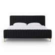 Pemberly Row Contemporary Black Finish Upcycled Linen King Bed