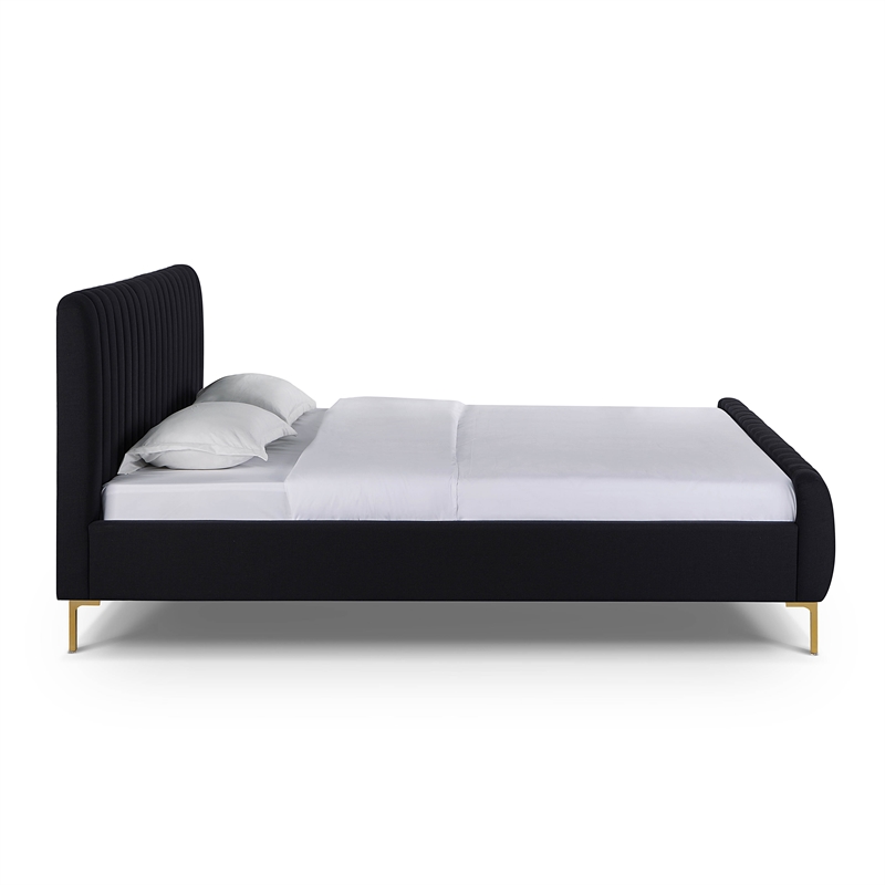 Pemberly Row Contemporary Black Finish Upcycled Linen King Bed
