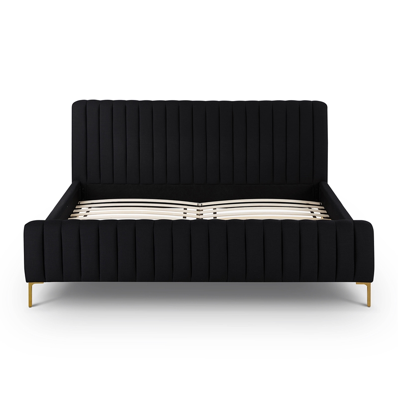 Pemberly Row Contemporary Black Finish Upcycled Linen King Bed