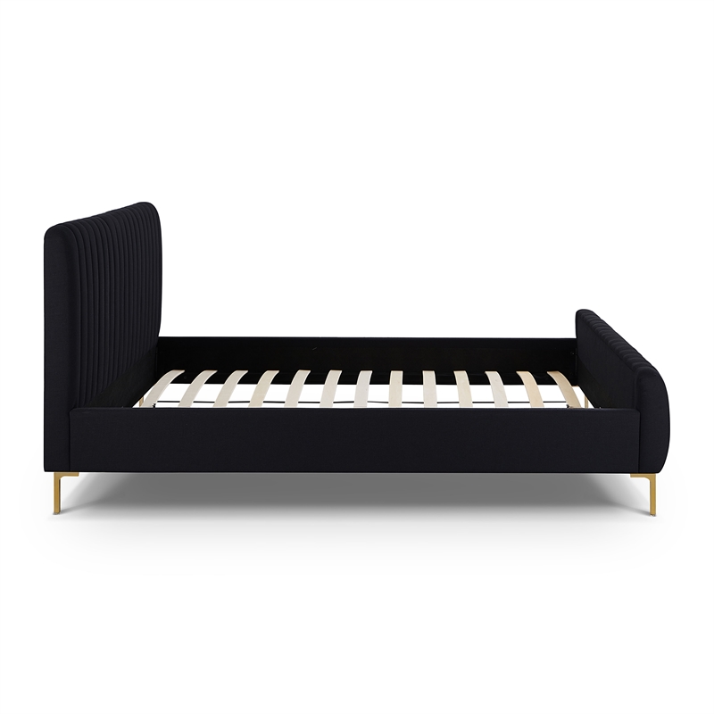 Pemberly Row Contemporary Black Finish Upcycled Linen King Bed