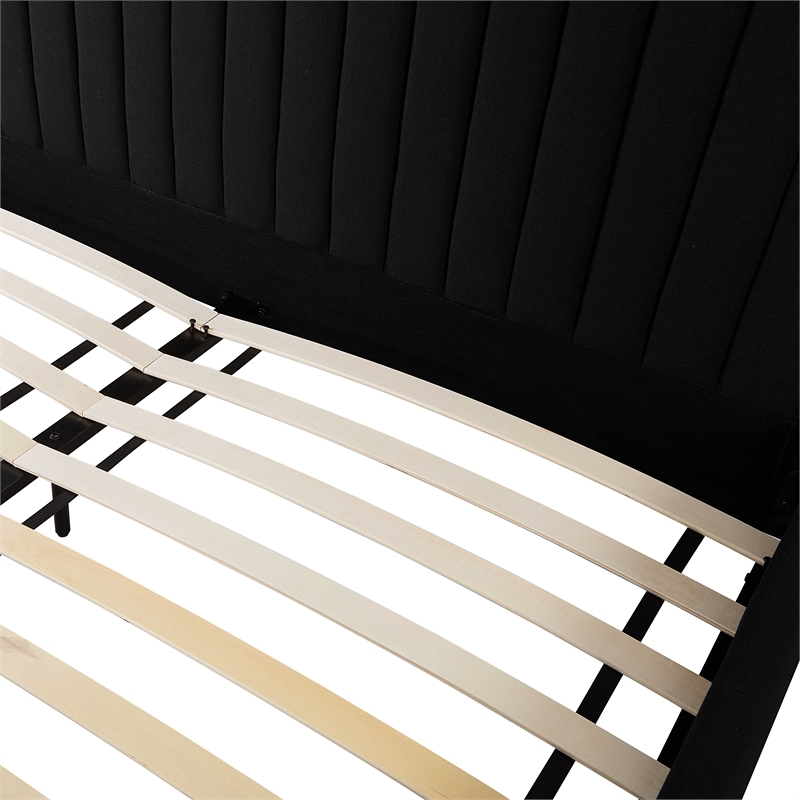 Pemberly Row Contemporary Black Finish Upcycled Linen King Bed