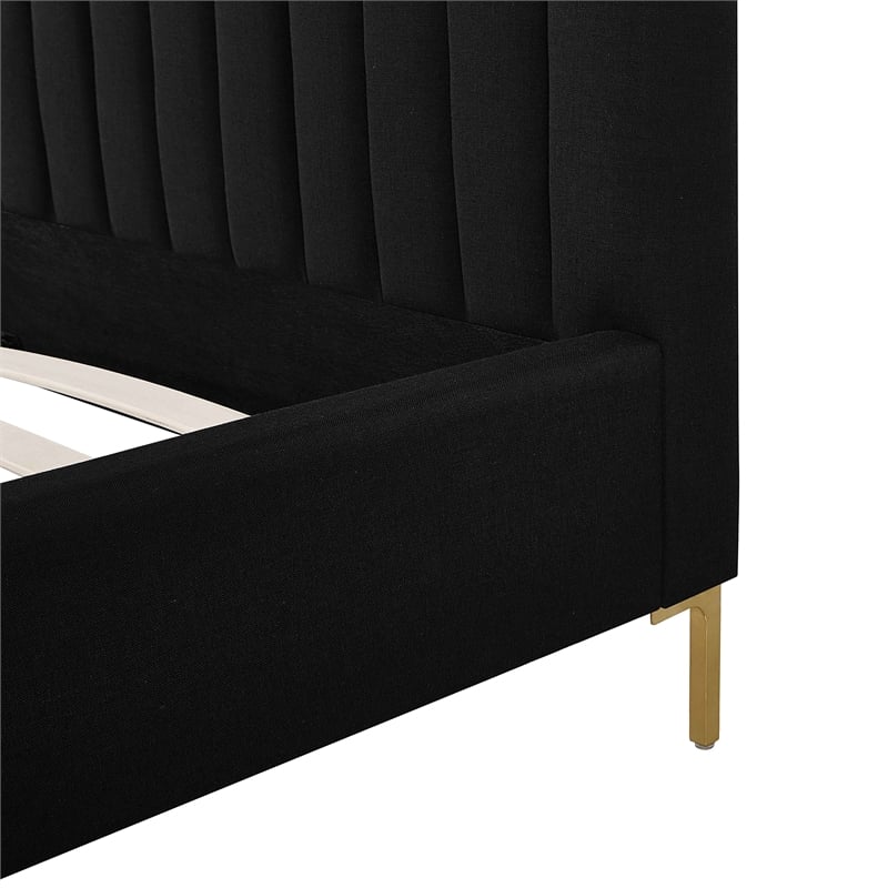 Pemberly Row Contemporary Black Finish Upcycled Linen King Bed