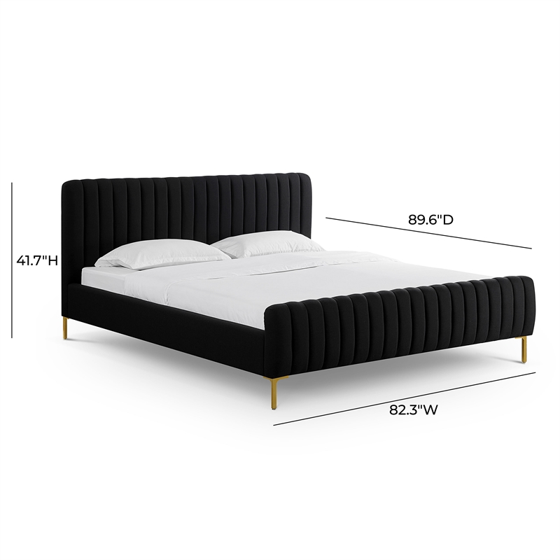 Pemberly Row Contemporary Black Finish Upcycled Linen King Bed