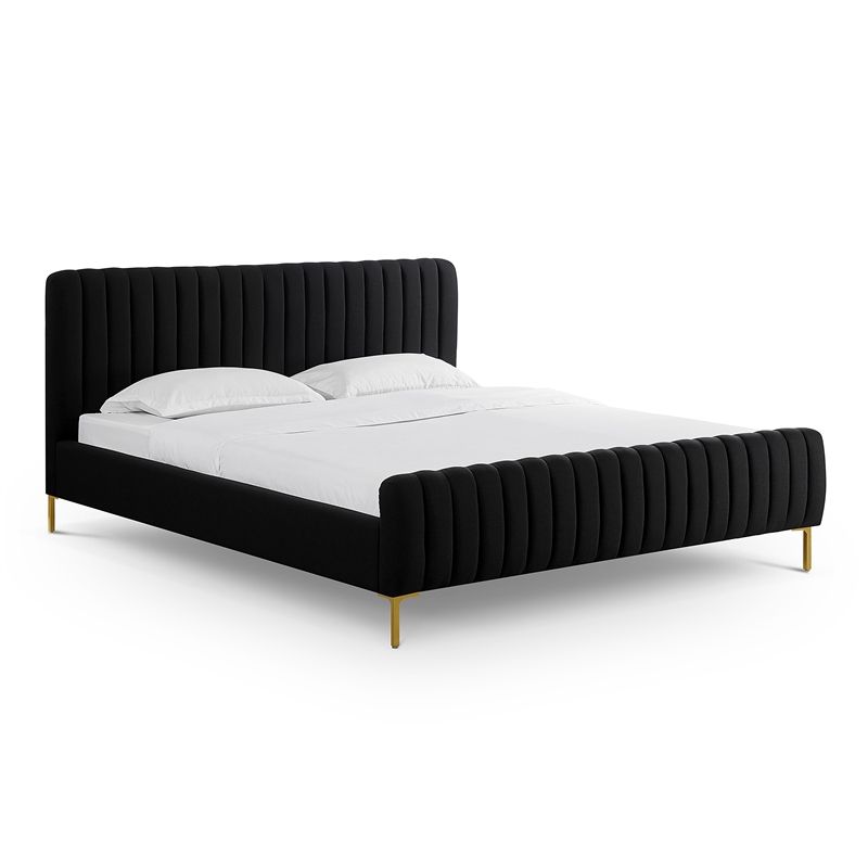 Pemberly Row Contemporary Black Finish Upcycled Linen King Bed
