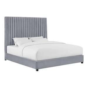 Pemberly Row 67&quotH Transitional Velvet Upholstered King Bed in Gray