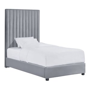 Pemberly Row 67.3&quotH Transitional Velvet Upholstered Twin Bed in Gray