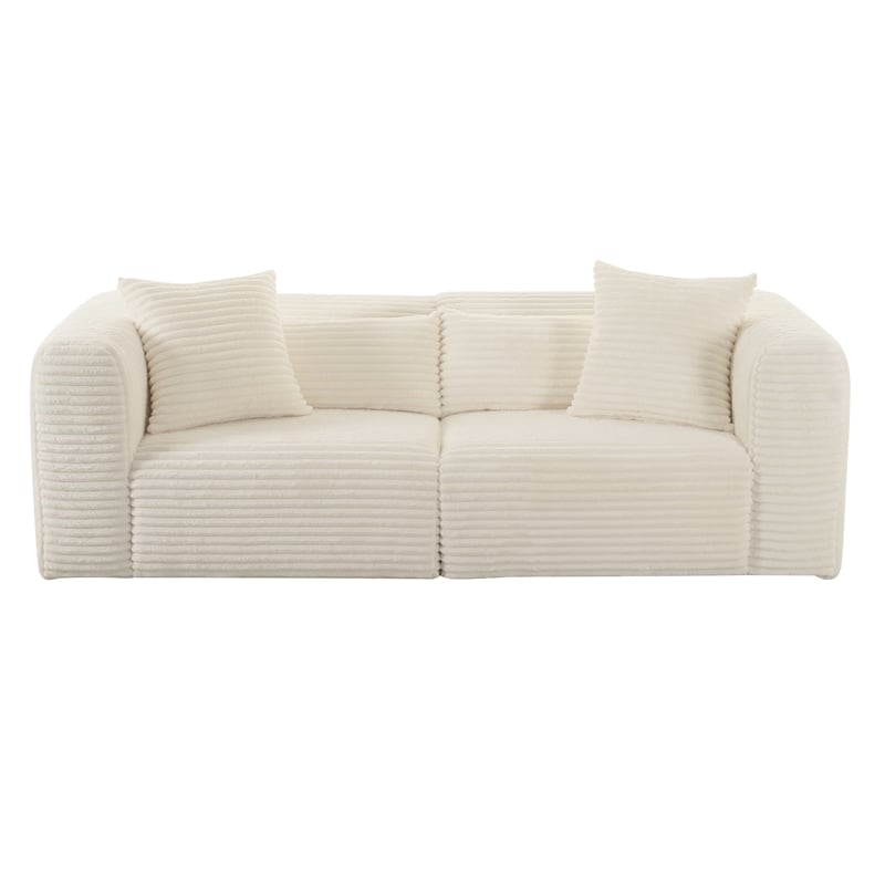 Pemberly Row Fluffy Oversized Corduroy Fabric Modular Loveseat in Cream