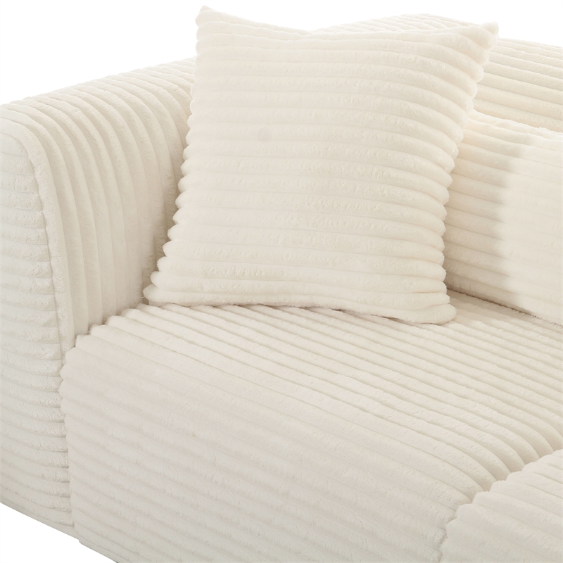 Pemberly Row Fluffy Oversized Corduroy Fabric Modular Loveseat in Cream