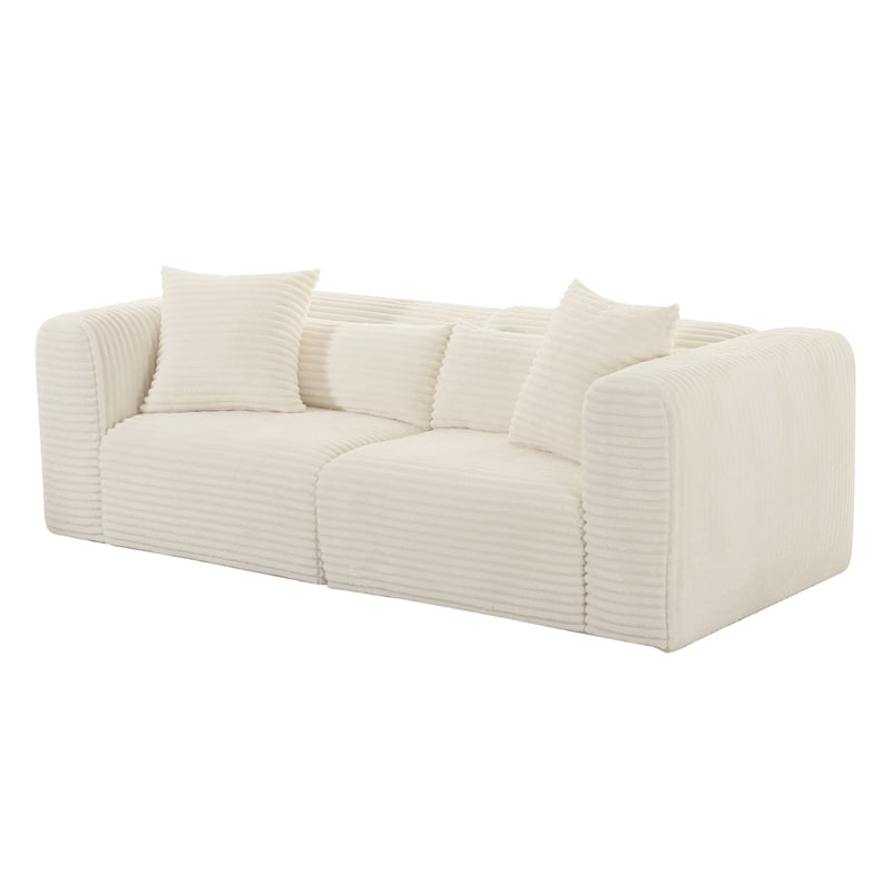 Pemberly Row Fluffy Oversized Corduroy Fabric Modular Loveseat in Cream