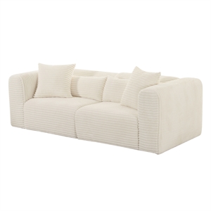 Pemberly Row Fluffy Oversized Corduroy Fabric Modular Loveseat in Cream