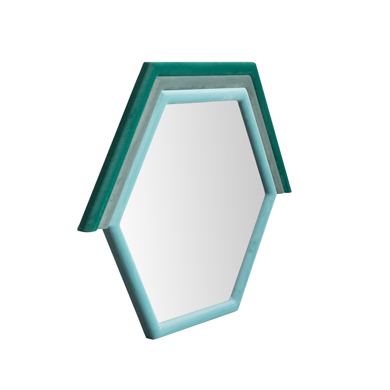 Pemberly Row Contemporary Prism Velvet & Glass Wall Mirror in Aqua Blue