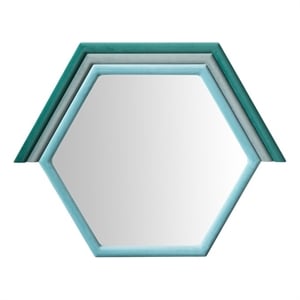Pemberly Row Contemporary Prism Velvet & Glass Wall Mirror in Aqua Blue