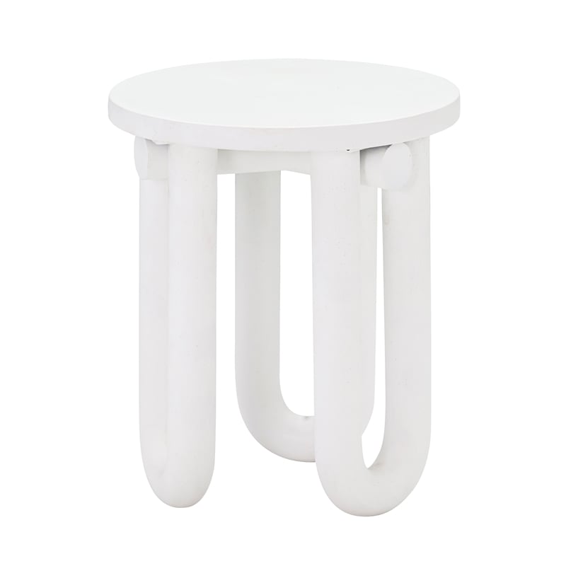 Pemberly Row Contemporary Concrete Round Side Table in White Finish