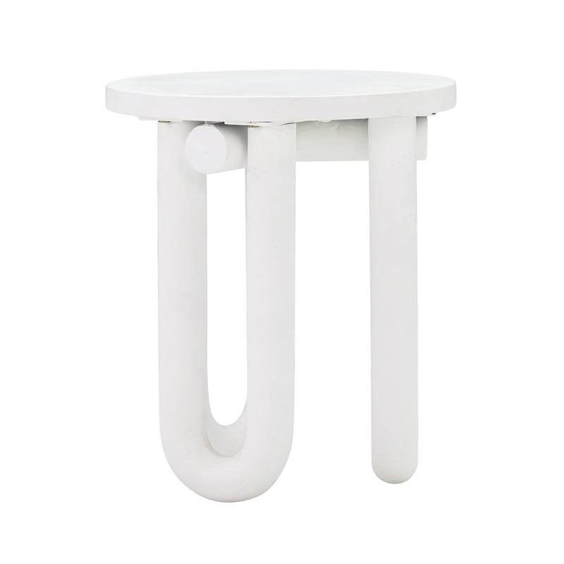 Pemberly Row Contemporary Concrete Round Side Table in White Finish