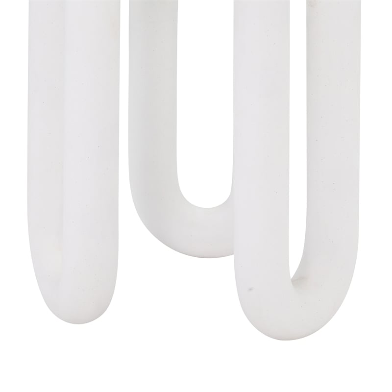 Pemberly Row Contemporary Concrete Round Side Table in White Finish