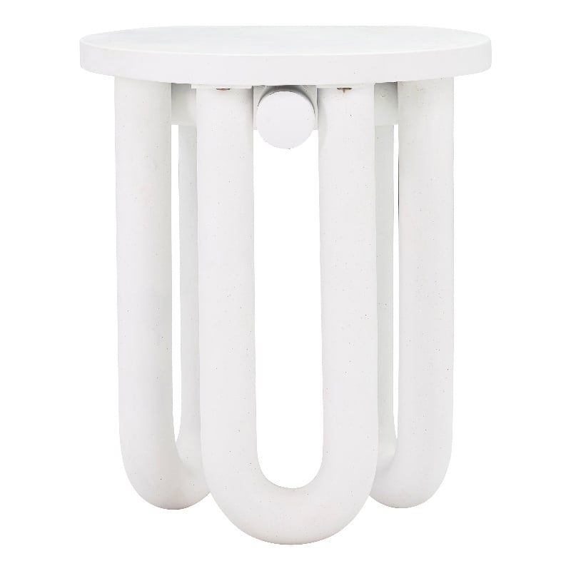 Pemberly Row Contemporary Concrete Round Side Table in White Finish