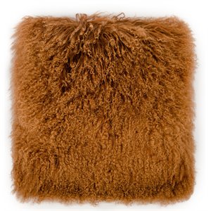 Pemberly Row 19.7x19.7&quot Large Sheepskin Fabric Pillow in Copper