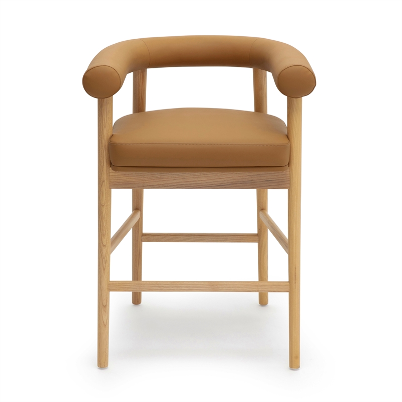 Pemberly Row Contemporary Cognac Vegan Leather Counter Stool