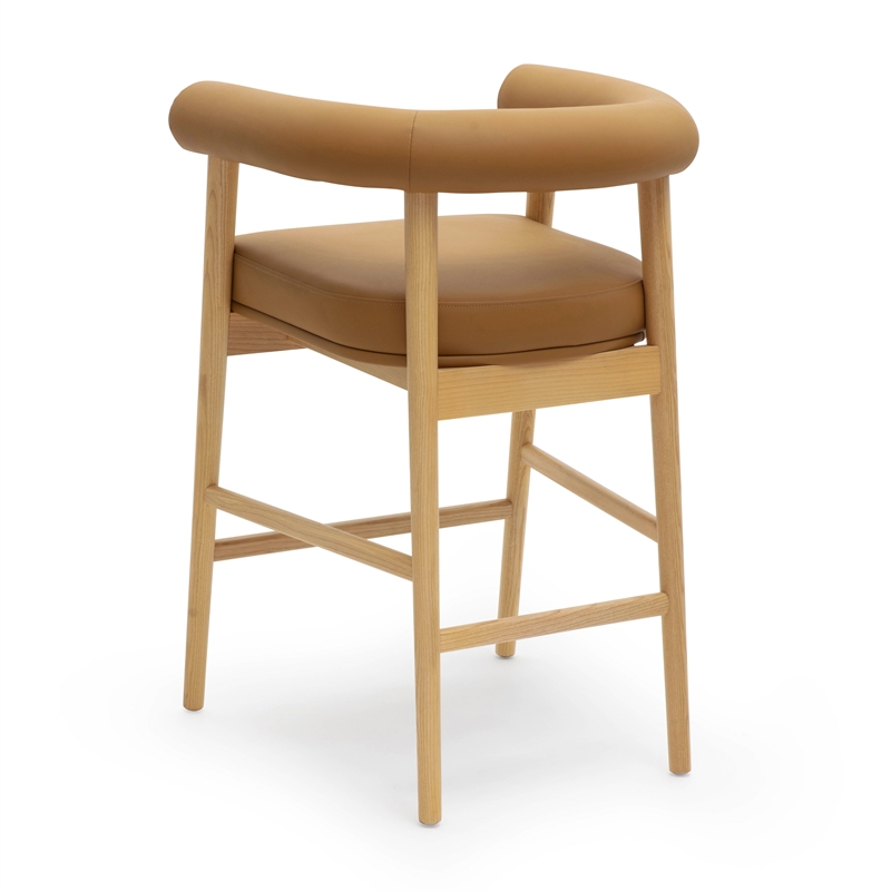 Pemberly Row Contemporary Cognac Vegan Leather Counter Stool