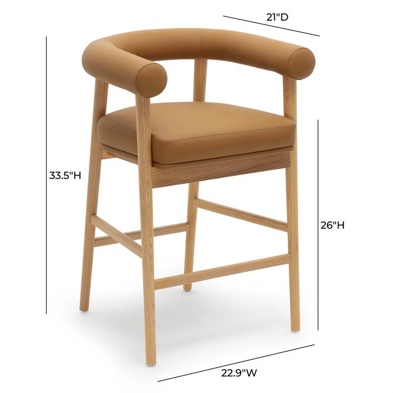 Pemberly Row Contemporary Cognac Vegan Leather Counter Stool