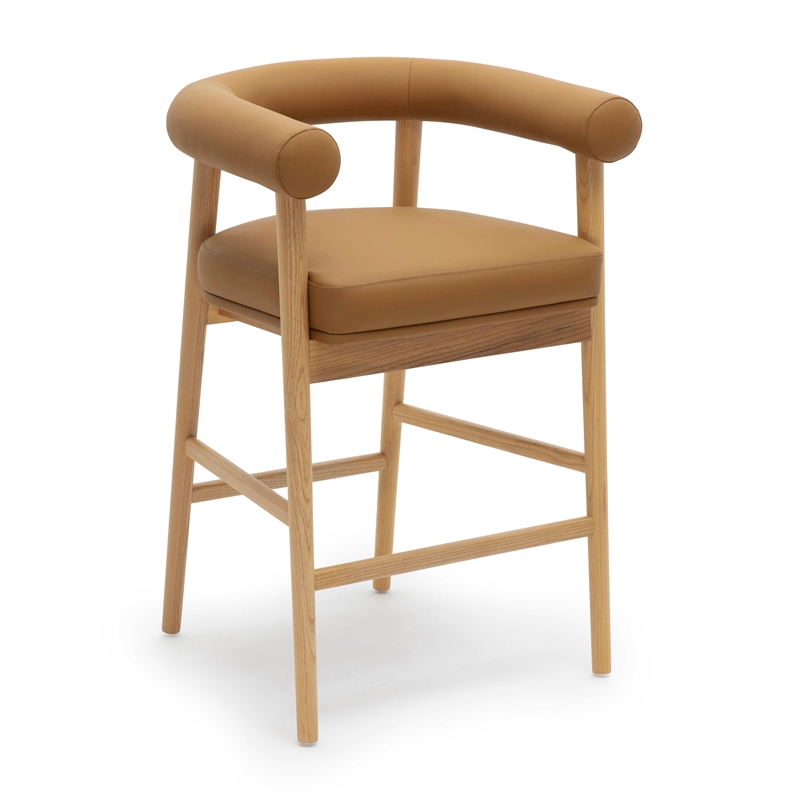 Pemberly Row Contemporary Cognac Vegan Leather Counter Stool