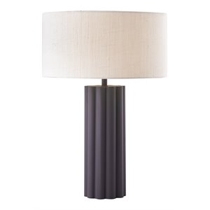 Pemberly Row 20.4&quotH Modern Iron Metal and Linen Table Lamp in Gray/White