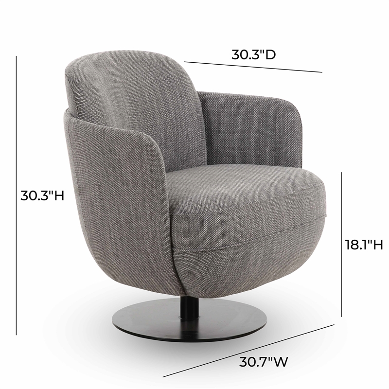 Pemberly Row Contemporary Upholstered Grey Textured Weave Swivel Chair
