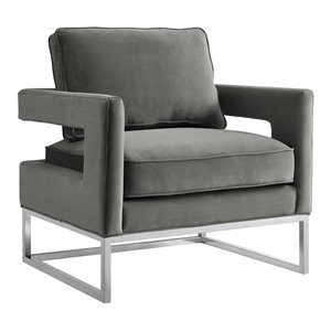 Pemberly Row 20&quot Modern Velvet and Stainless Steel Chair in Gray/Silver