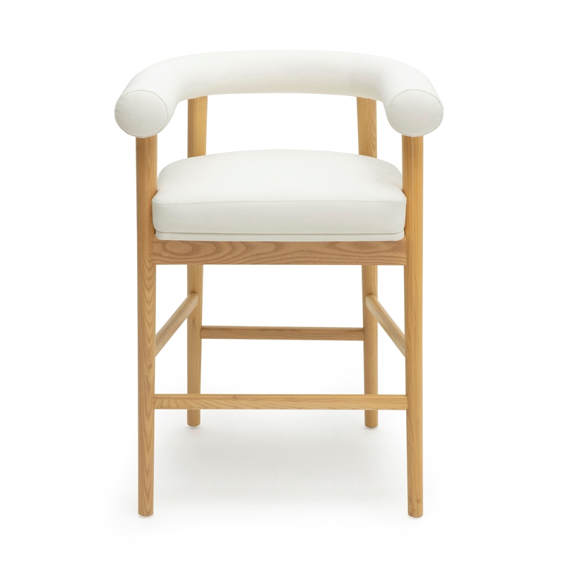 Pemberly Row Contemporary White Finish Vegan Leather Counter Stool
