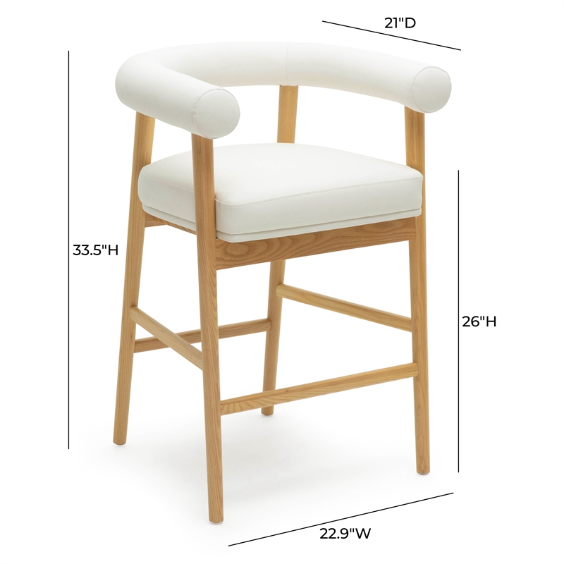 Pemberly Row Contemporary White Finish Vegan Leather Counter Stool