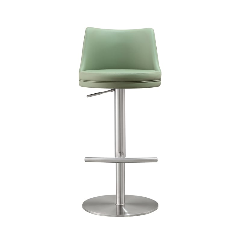 Pemberly Row Transitional Sea Foam Green and Silver Adjustable Stool