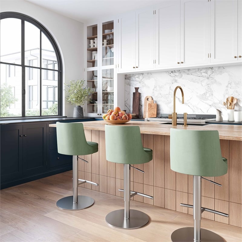 Pemberly Row Transitional Sea Foam Green and Silver Adjustable Stool