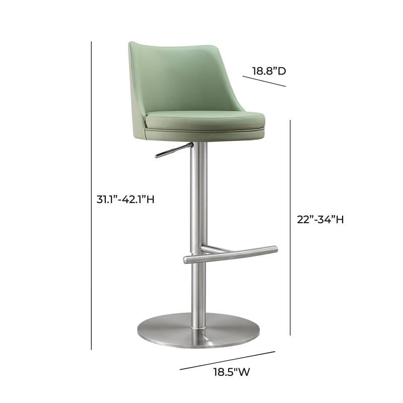 Pemberly Row Transitional Sea Foam Green and Silver Adjustable Stool