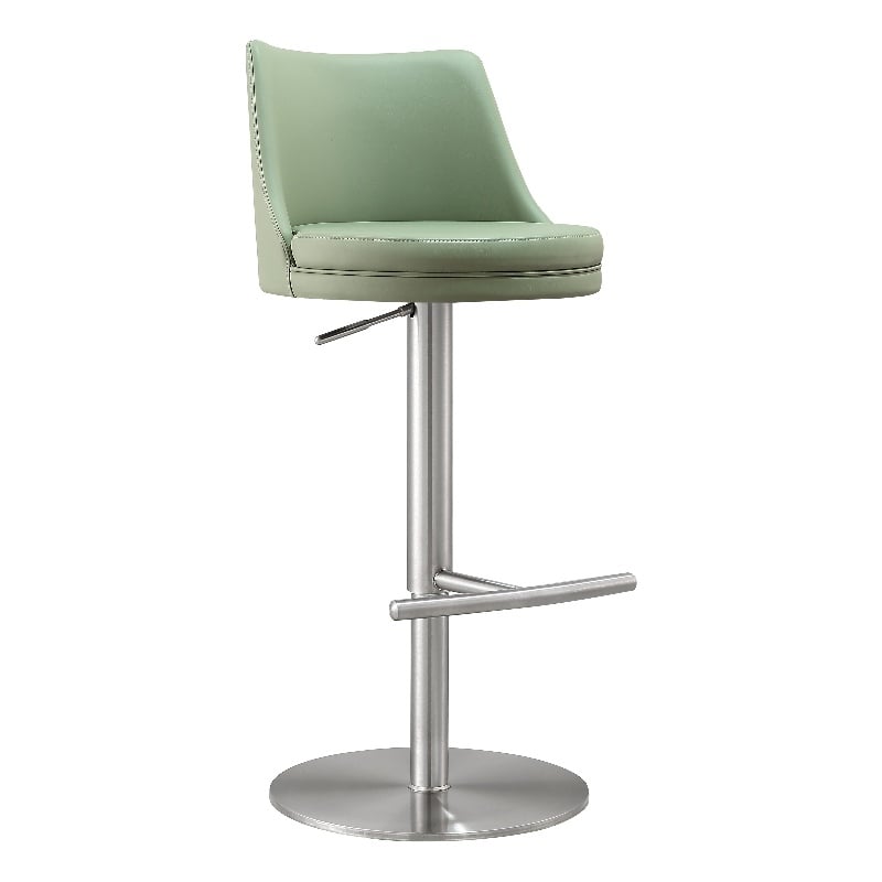 Pemberly Row Transitional Sea Foam Green and Silver Adjustable Stool