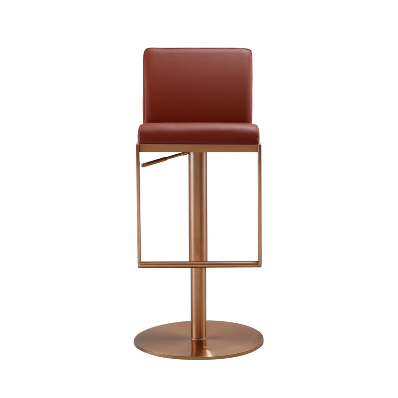Pemberly Row Transitional Saddle Brown and Rose Gold Adjustable Stool