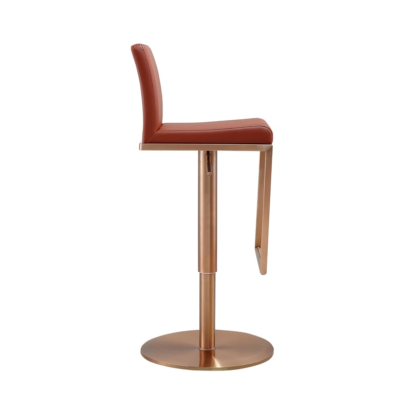 Pemberly Row Transitional Saddle Brown and Rose Gold Adjustable Stool