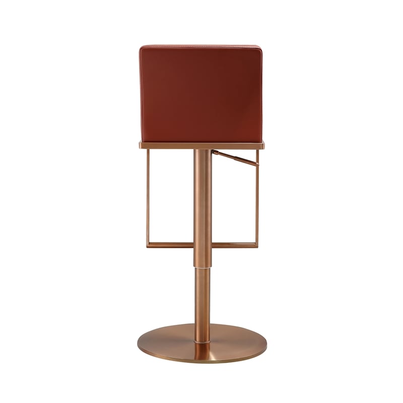 Pemberly Row Transitional Saddle Brown and Rose Gold Adjustable Stool